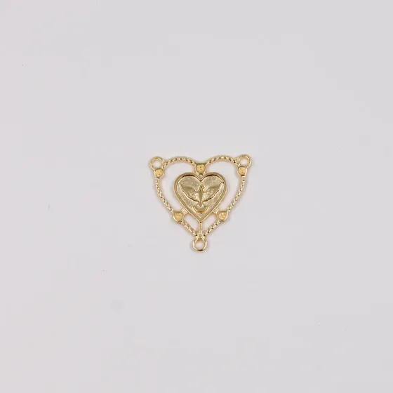 Entremeio Coracao Espirito Santo Cataforetico 27Mm Em Zamac Com 12 Pecas - Dourado