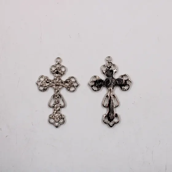 Pingente Cruz Trabalhada 52X33Mm Em Zamac Com 12 Pecas - Niquel