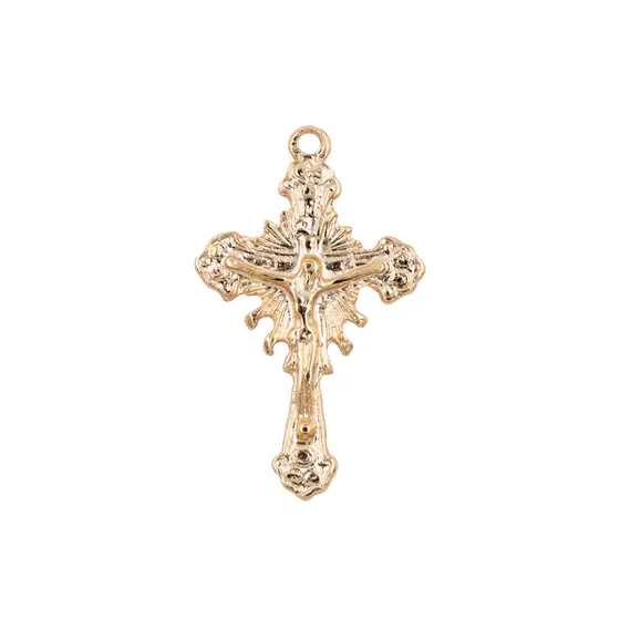 Pingente Cataforetico Crucifixo Trabalhado 50X28Mm Em Zamac Com 07 Pecas - Dourado