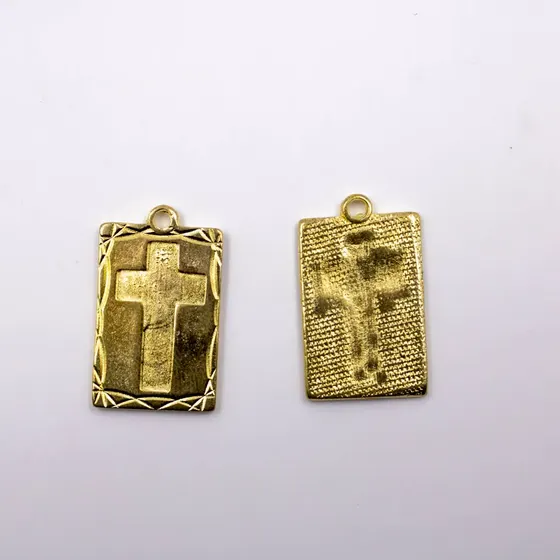 Pingente Retangular Cruz 27X16Mm Em Zamac Com 12 Pecas - Dourado