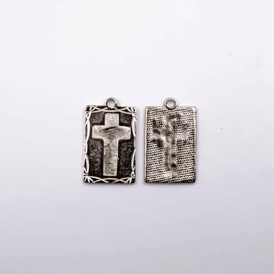 Pingente Retangular Cruz 27X16Mm Em Zamac Com 12 Pecas - Niquel
