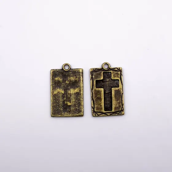 Pingente Retangular Cruz 27X16Mm Em Zamac Com 12 Pecas - Ouro Velho