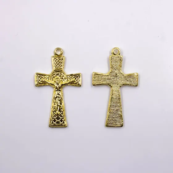 Pingente Crucifixo Trabalhado 40X24Mm Em Zamac Com 12 Pecas - Dourado