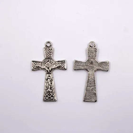 Pingente Crucifixo Trabalhado 40X24Mm Em Zamac Com 12 Pecas - Niquel