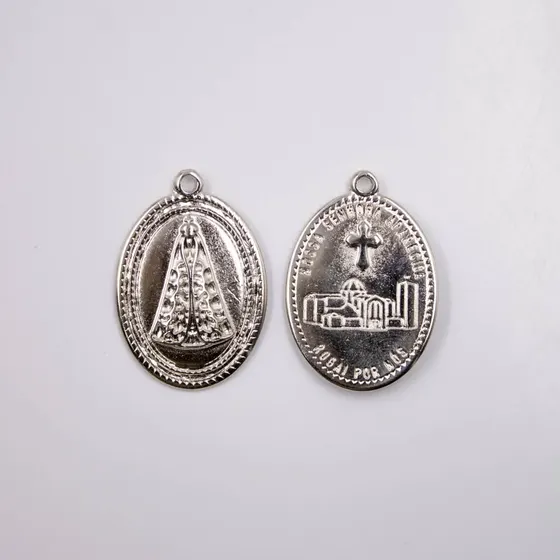 Pingente Oval Nossa Senhora 25X37Mm Em Zamac Com 6 Pecas - Niquel