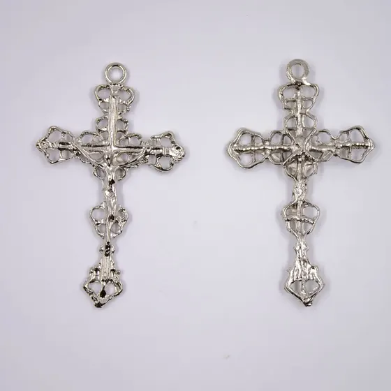 Pingente Crucifixo Vazado 76X46Mm Em Zamac Com 2 Pecas - Niquel
