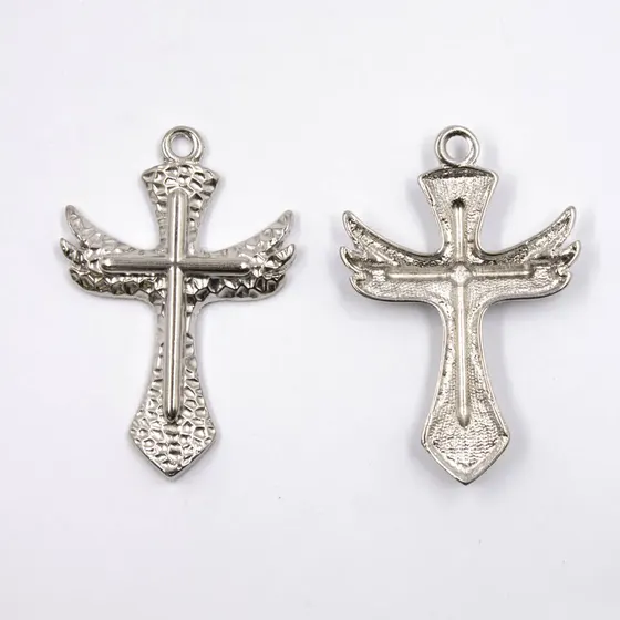 Pingente Cruz Trabalhada 64X43Mm Em Zamac Com 2 Pecas - Niquel