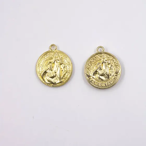 Pingente Medalha Sagrada Familia 24Mm Em Zamac Com 12 Pecas - Dourado