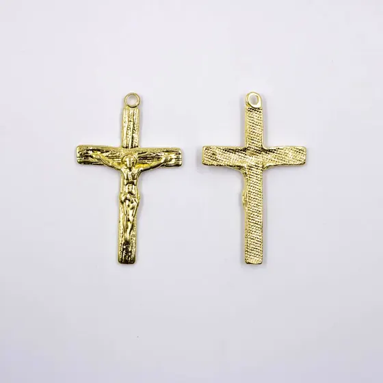 Pingente Crucifixo Trabalhado 45X28Mm Em Zamac Com 12 Pecas - Dourado