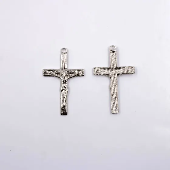 Pingente Crucifixo Trabalhado 45X28Mm Em Zamac Com 12 Pecas - Niquel