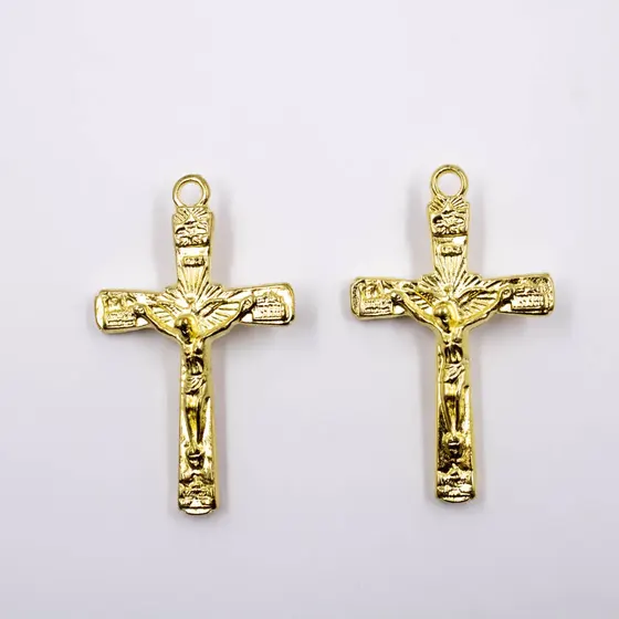 Pingente Crucifixo Trabalhado 50X30Mm Em Zamac Com 06 Pecas - Dourado
