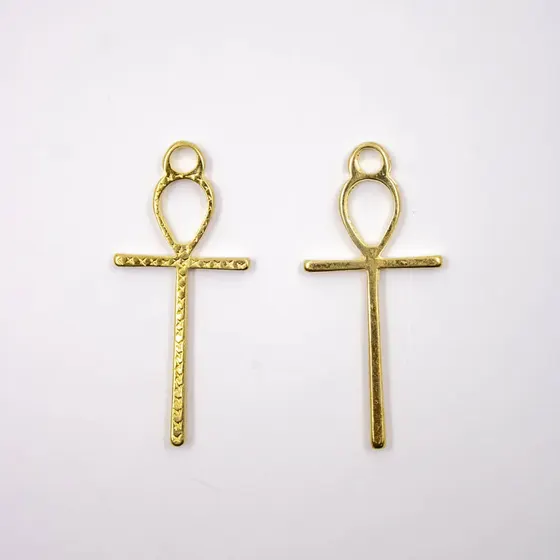 Pingente Cruz De Ankh 25X55Mm Em Zamac Com 12 Pecas - Dourado
