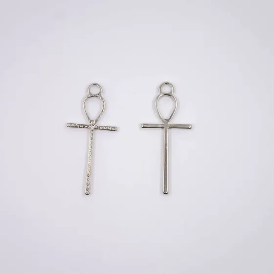 Pingente Cruz De Ankh 25X55Mm Em Zamac Com 12 Pecas - Niquel