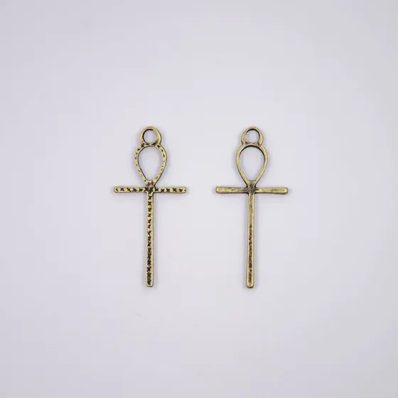 Pingente Cruz De Ankh 25X55Mm Em Zamac Com 12 Pecas - Ouro Velho