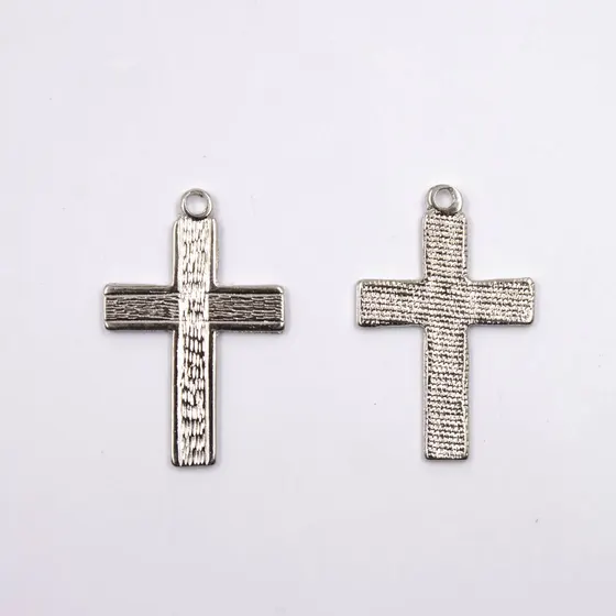 Pingente Cruz Lixada 34X22Mm Em Zamac Com 24 Pecas - Niquel