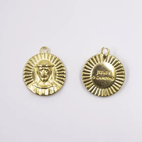 Pingente Medalha Jesus E O Caminho 29X25Mm Em Zamac Com 06 Pecas - Dourado