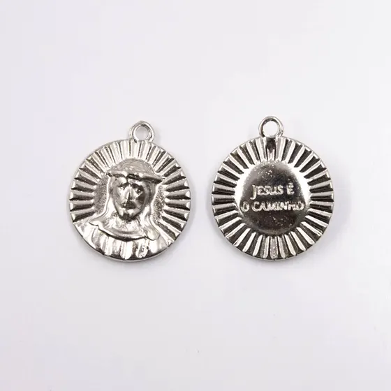 Pingente Medalha Jesus E O Caminho 29X25Mm Em Zamac Com 06 Pecas - Niquel