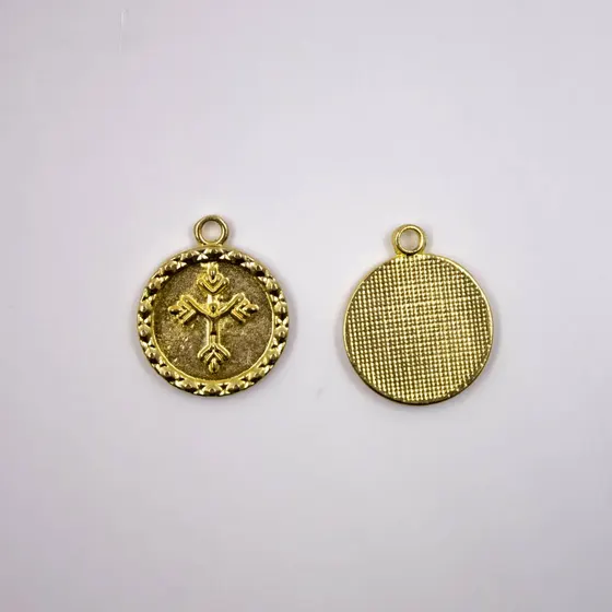 Pingente Medalha Com Crucifixo 23Mm Em Zamac Com 12 Pecas - Dourado