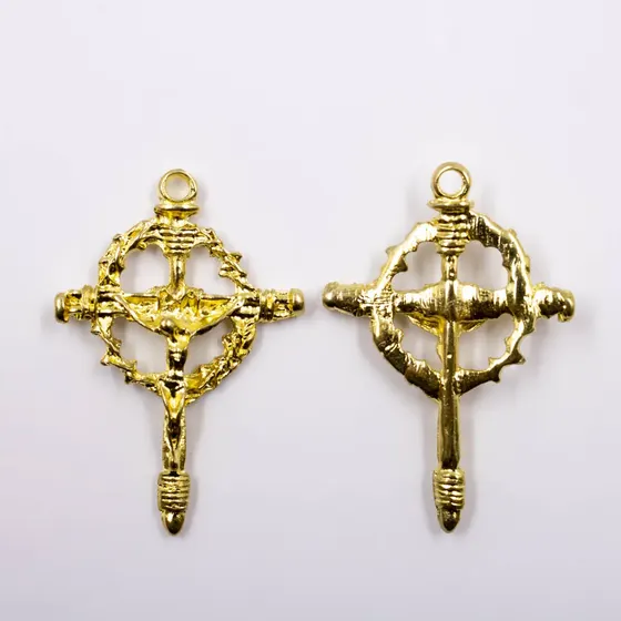 Pingente Crucifixo Com Coroa De Espinhos 53X36Mm Em Zamac Com 06 Pecas - Dourado