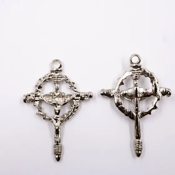 Pingente Crucifixo Com Coroa De Espinhos 53X36Mm Em Zamac Com 06 Pecas - Niquel
