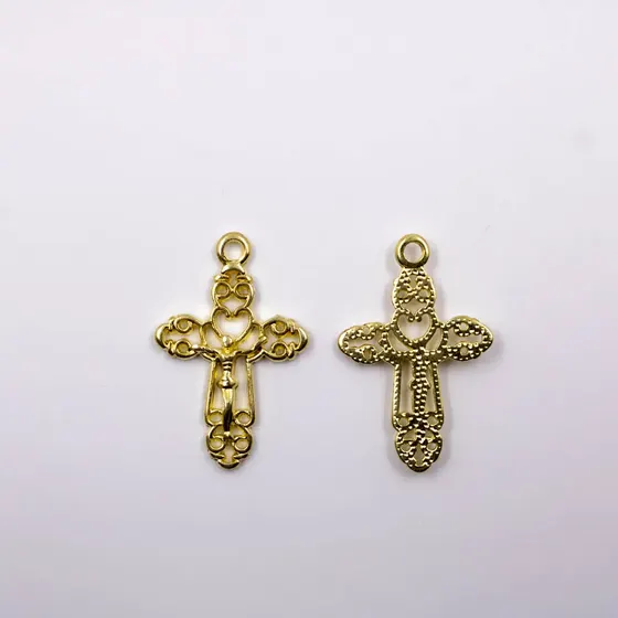 Pingente Crucifixo Vazado 32X21Mm Em Zamac Com 24 Pecas - Dourado