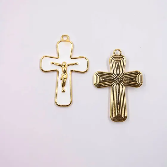Pingente Cruz 40Mm Em Zamac Resinado Com 10 Pecas