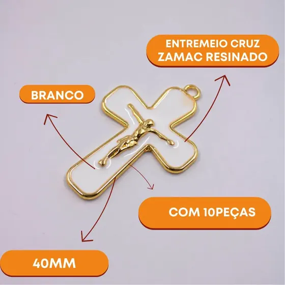Pingente Cruz 40Mm Em Zamac Resinado Com 10 Pecas