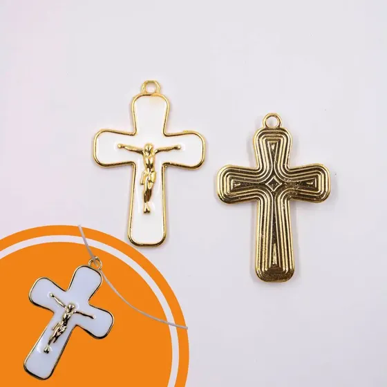 Pingente Cruz 40Mm Em Zamac Resinado Com 10 Pecas