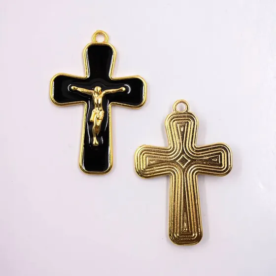 Pingente Cruz 40Mm Em Zamac Resinado Com 10 Pecas