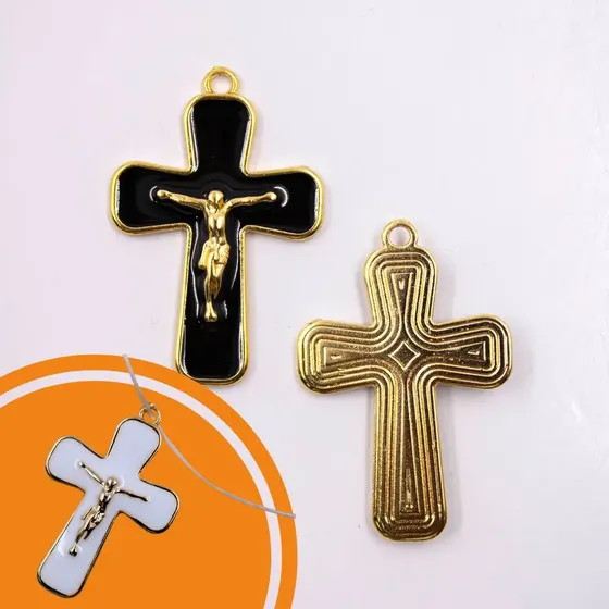 Pingente Cruz 40Mm Em Zamac Resinado Com 10 Pecas