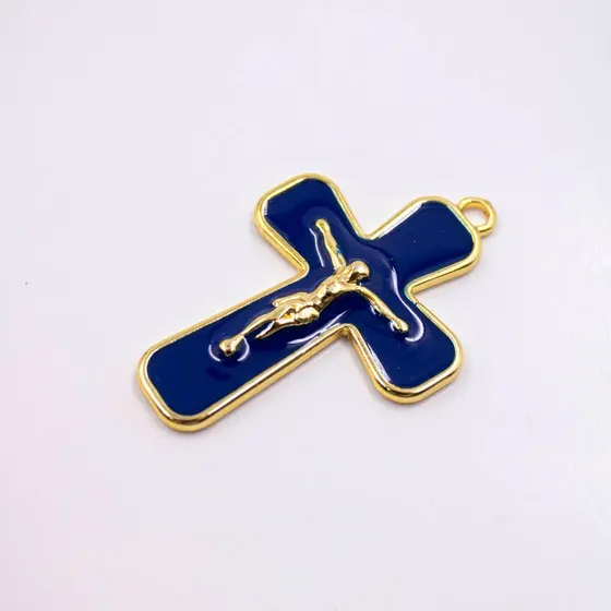 Pingente Cruz 40Mm Em Zamac Resinado Com 10 Pecas - Azul Royal