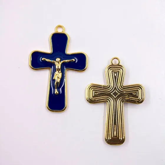 Pingente Cruz 40Mm Em Zamac Resinado Com 10 Pecas - Azul Royal