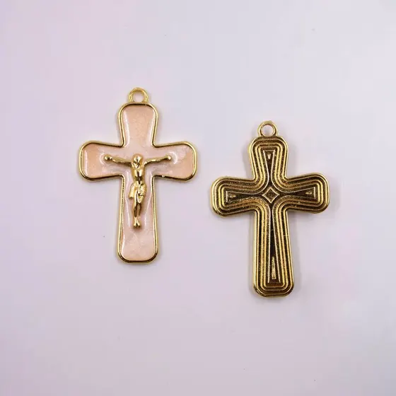 Pingente Cruz 40Mm Em Zamac Resinado Com 10 Pecas