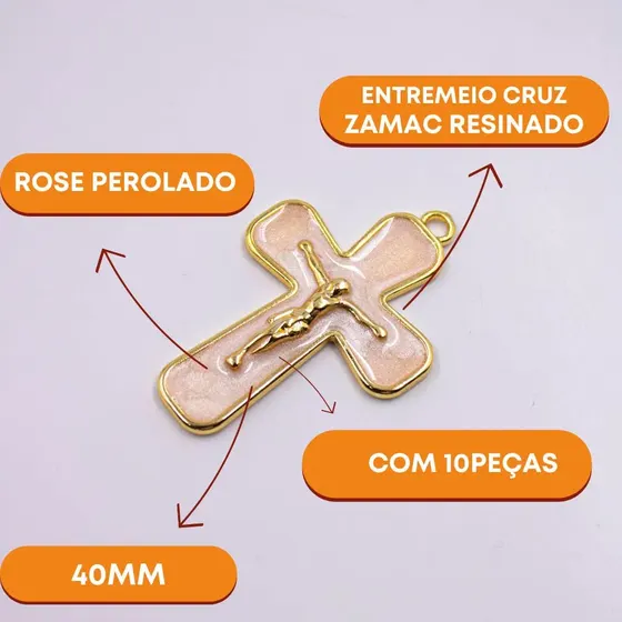 Pingente Cruz 40Mm Em Zamac Resinado Com 10 Pecas