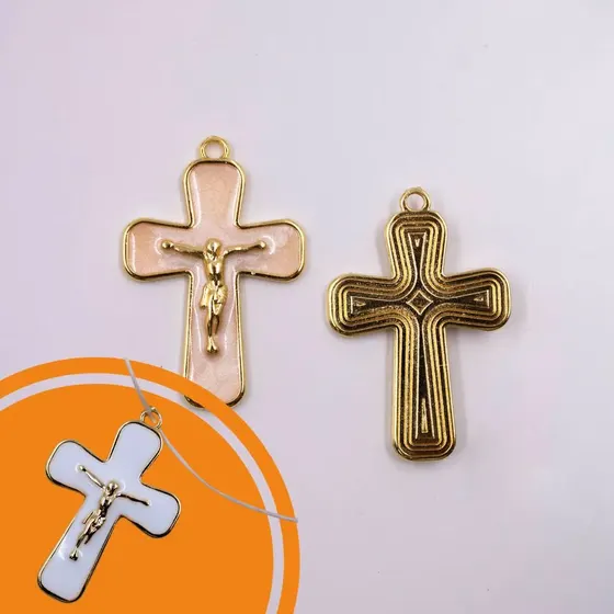 Pingente Cruz 40Mm Em Zamac Resinado Com 10 Pecas