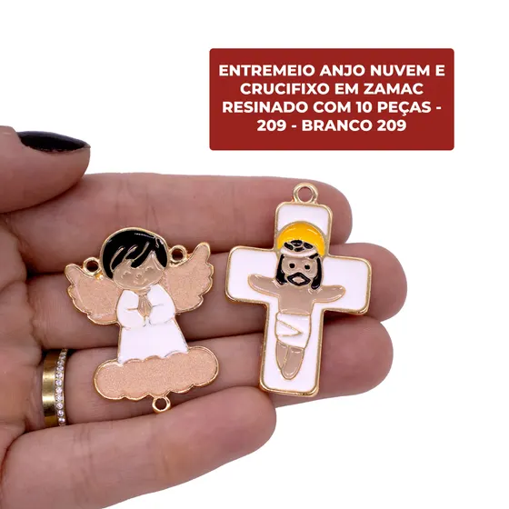 Entremeio Anjo Nuvem E Crucifixo Em Zamac Resinado Com 10 Pecas