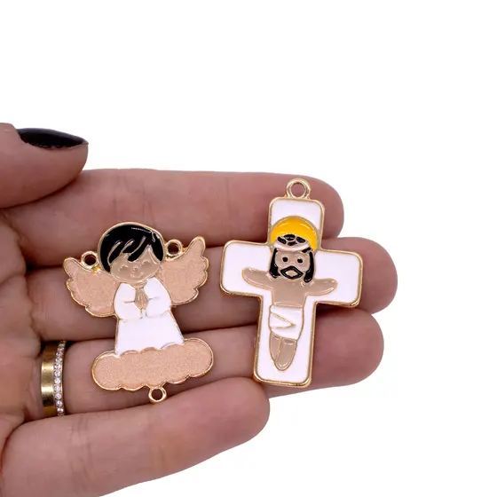 Entremeio Anjo Nuvem E Crucifixo Em Zamac Resinado Com 10 Pecas