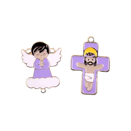 Entremeio Anjo Nuvem E Crucifixo Em Zamac Resinado Com 10 Pecas - Lilas
