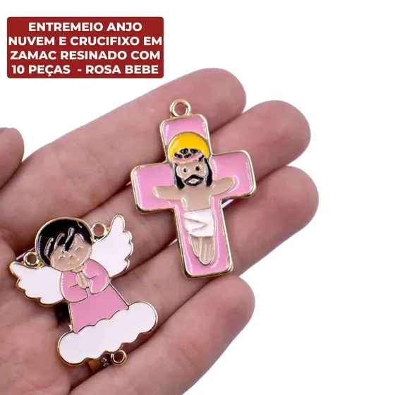 Entremeio Anjo Nuvem E Crucifixo Em Zamac Resinado Com 10 Pecas