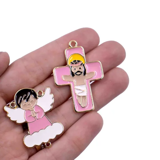 Entremeio Anjo Nuvem E Crucifixo Em Zamac Resinado Com 10 Pecas