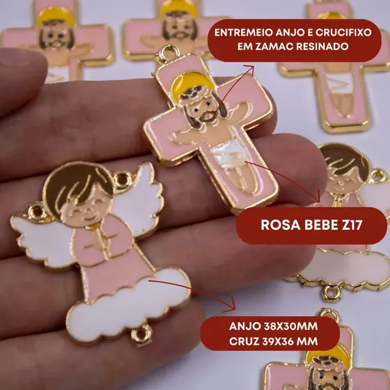 Entremeio Anjo Nuvem E Crucifixo Em Zamac Resinado Com 10 Pecas