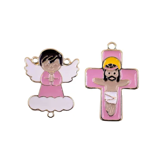 Entremeio Anjo Nuvem E Crucifixo Em Zamac Resinado Com 10 Pecas