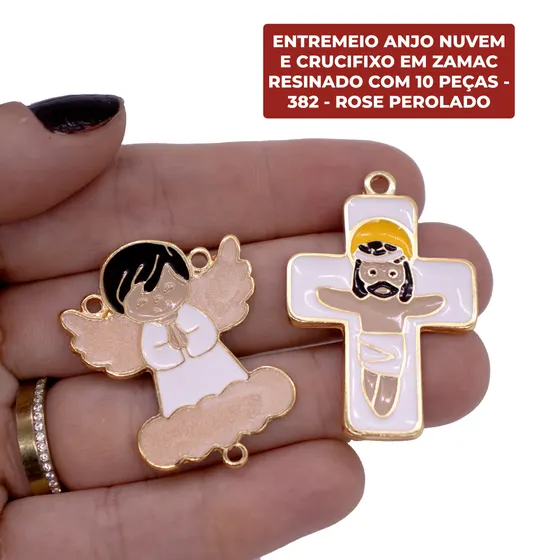 Entremeio Anjo Nuvem E Crucifixo Em Zamac Resinado Com 10 Pecas