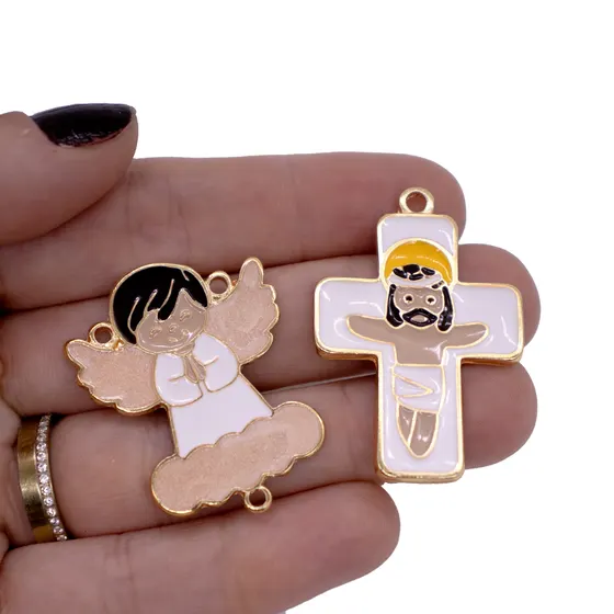 Entremeio Anjo Nuvem E Crucifixo Em Zamac Resinado Com 10 Pecas