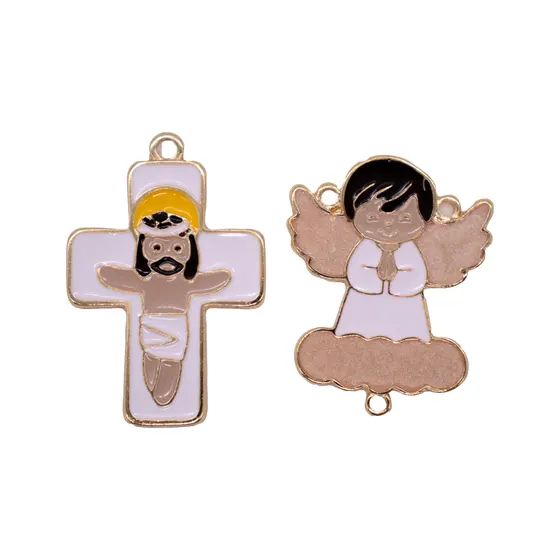 Entremeio Anjo Nuvem E Crucifixo Em Zamac Resinado Com 10 Pecas