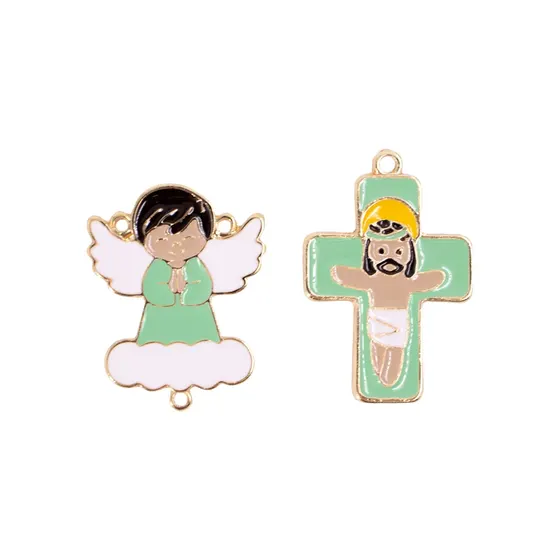 Entremeio Anjo Nuvem E Crucifixo Em Zamac Resinado Com 10 Pecas - Verde Agua