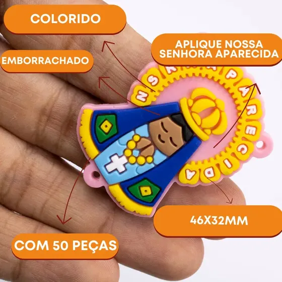 Aplique Nossa Senhora Aparecida 46X32Mm Emborrachado Com 50 Pecas