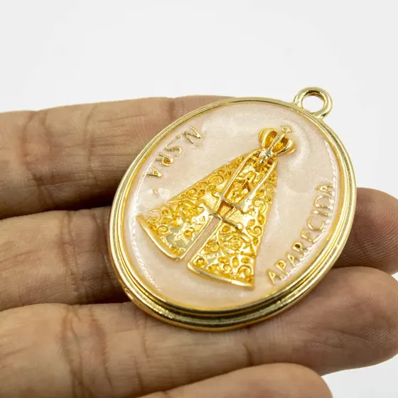 Pingente Nossa Senhora Aparecida 47X37Mm Em Zamac Resinado Com 2 Pecas