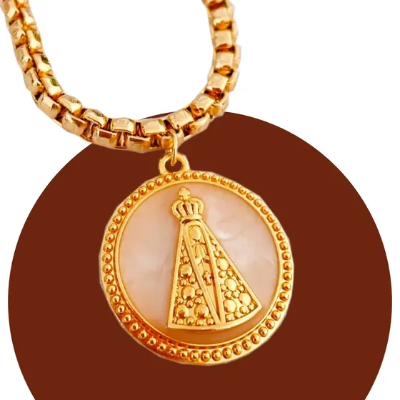 Pingente Nossa Senhora Aparecida 47X37Mm Em Zamac Resinado Com 2 Pecas