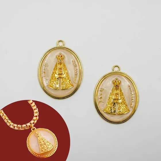 Pingente Nossa Senhora Aparecida 47X37Mm Em Zamac Resinado Com 2 Pecas
